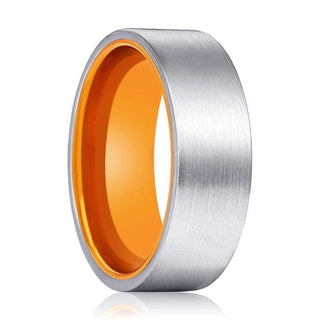 Welch Flat Brushed Men's Tungsten Carbide Wedding Band Orange Inner - 8mm - 7.5 / Tungsten