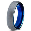 Womens Carbide Tungsten Wedding Ring Comfort Fit Blue Round Domed Brushed - 4mm