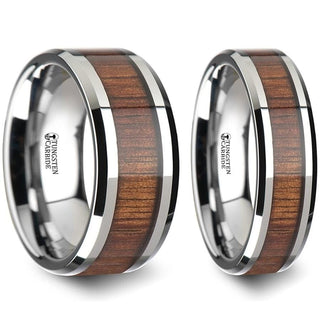 Xander Tungsten Carbide Wedding Band Set With Koa Wood Inlaid - 4mm - 12mm - 4mm / 4mm / Tungsten
